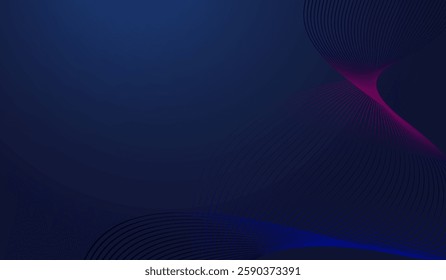 A Dynamic wavy blue and pink pattern of modern Futuristic technology concept. and Abstract futuristic lines in shades of pink and purple indeep blue background.