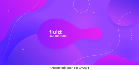 Dynamic wavy geometric shape liquid abstract background. Soft gradient color fluid bubble with dot line creative design element. Trendy modern banner template vector illustration.