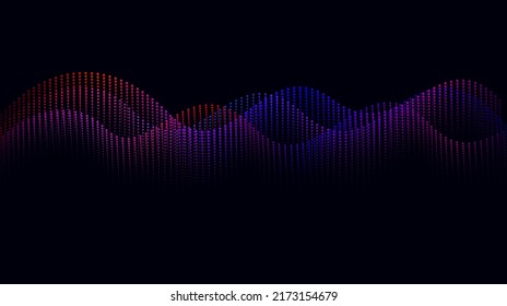 Dynamic wavy light dots background. Colorful sound wave visualization concept. Vector