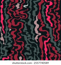 Dynamic Wavy Line Vector Design with Branching Colors on Black Canvas
