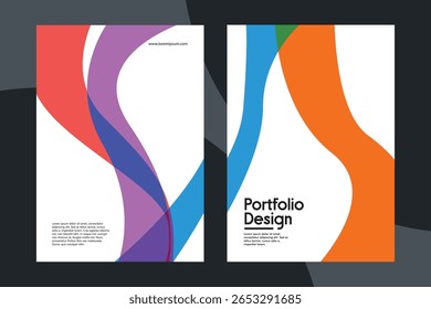 Linhas onduladas dinâmicas de roxo e laranja vivo interagem em uma tela branca, criando um vivo interesse visual.