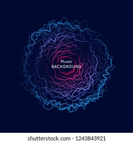 Dynamic wavy lines and dots in the circle. Abstract vector background for music equalizer.