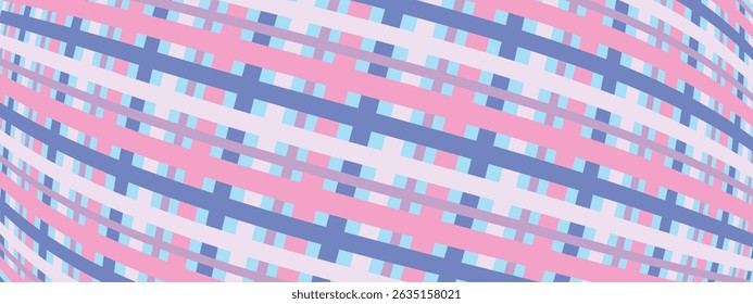 A dynamic, wavy pattern with interwoven horizontal and diagonal lines in soft pastel tones of pink, blue, purple, and light violet. 