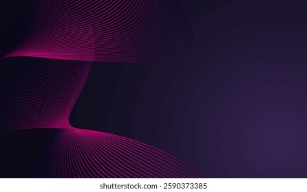 A Dynamic wavy pattern of modern Futuristic technology concept. and Abstract futuristic lines in shades of pink and purple indeep blue background.
