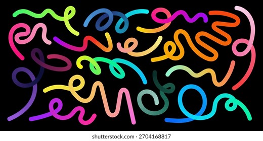 Padrões ondulados dinâmicos com espirais vibrantes criam planos de fundo abstratos modernos. Curvas fluindo e espirais em tons brilhantes, perfeitos para cartazes criativos, gráficos e projetos de design contemporâneos.