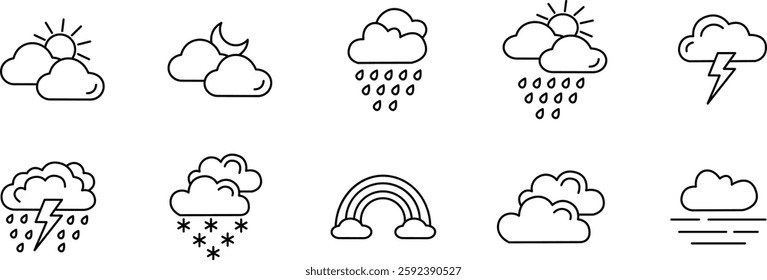 Dynamic Weather Icons, Sun, Rain, Storms, and Atmospheric Phenomena.