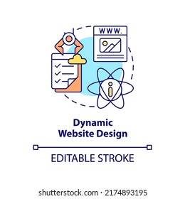 Dynamic website design concept icon. Web designing kind abstract idea thin line illustration. Database-driven site. Isolated outline drawing. Editable stroke. Arial, Myriad Pro-Bold fonts used