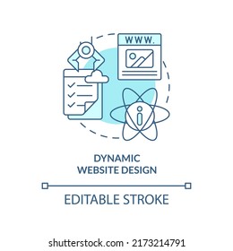 Dynamic website design turquoise concept icon. Web designing abstract idea thin line illustration. Database-driven site. Isolated outline drawing. Editable stroke. Arial, Myriad Pro-Bold fonts used