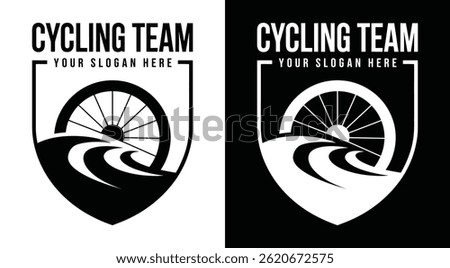 Dynamic wheel and mountain peak logo for cycling teams representing endurance road climbs and competitive racing spirit