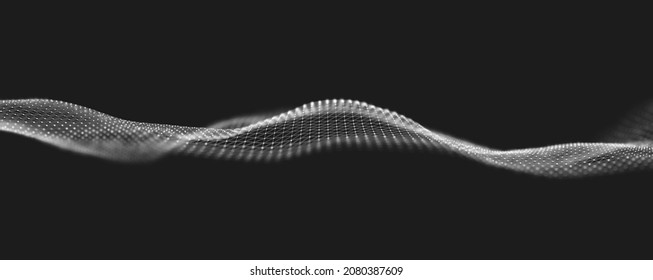 Dynamic white dot landscape. Abstract digital wave background. Network data structure. Point grid visualization. Technology vector illustration.