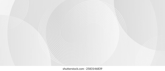 Dynamic white geometric abstract background with lines effect decoration. Modern graphic design element circles overlap layer on bright space. Ideal for business presentation, broachers, banners