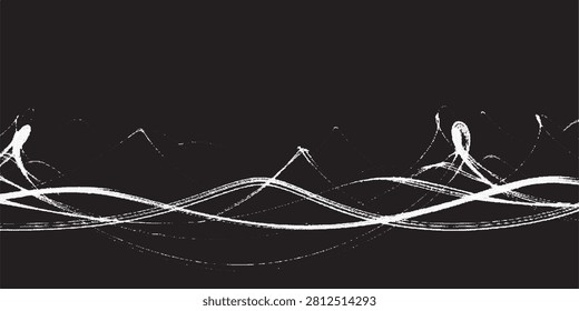 Dynamic white light trails create an abstract pattern against a dark background, suggesting movement and energy.