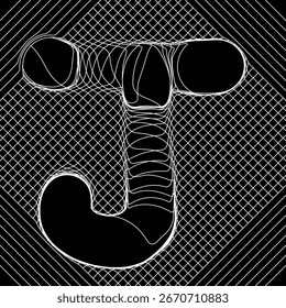 Dynamic white lines creating a layered abstract letter J on a grid and diagonal pattern
