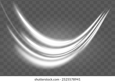 Dinâmica espiral branca, turbilhão ou nevasca.Velocidade ​​efeito.Turbilhão brilhante Efeito de luz cintilante sobre fundo transparente.