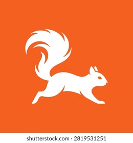 Dynamic white squirrel leaping icon for wildlife branding.