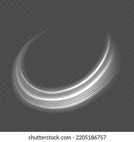 Dynamic white waves. Glowing motion line. Light sparkling effect. Luminous lines of speed. Magic speed flying trails of shine, bright shimmer particles fly. Vector illustration.