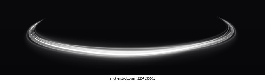 Ondas blancas dinámicas. Línea de movimiento brillante. Efecto espumoso claro. Líneas de velocidad luminosas. Rayos voladores mágicos de brillo, partículas brillantes de brillo vuelan. Ilustración vectorial.