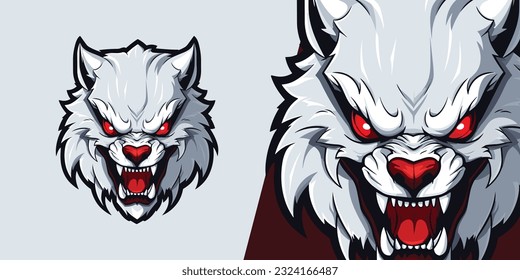 Dynamic White Werewolf Logo: Inspiring Mascot for Sport and E-Sport Teams - Illustration Vector Art