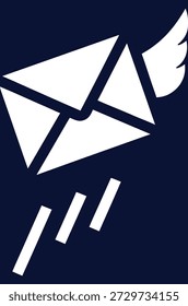 Ilustración dinámica de envolvente alada con efecto de semitono, que representa una comunicación rápida y la entrega de mensajes, ideal para el marketing digital y la marca.