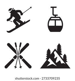 Dynamic winter skiing action icon capturing speed and balance