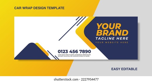 dynamic wrapping car for your brand, business or company, van truck with dark blue and yellow background