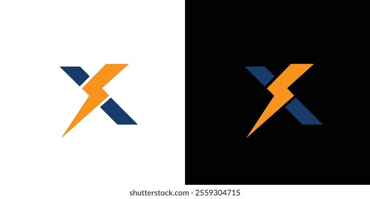 Dynamic X Logo Orange and Blue with Thunder Motif on White and Black