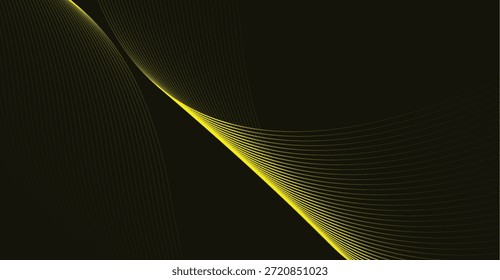 Las líneas abstractas amarillas dinámicas y las curvas fluidas sobre un fondo negro profundo crean una pieza de arte digital elegante y moderna, perfecta para proyectos de Diseño gráfico sofisticados y visualmente