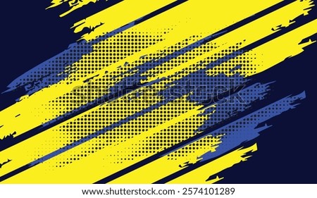 Dynamic Yellow and Blue Abstract Background with Grunge Brush Strokes and Geometric Dotted Patterns