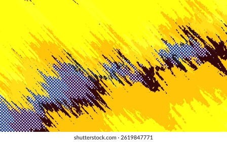 Dynamic Yellow Brushstroke Background with Halftone Dots, Modern Abstract Design, Creative Graphic Element, Grunge Texture Pattern for Vibrant and Energetic Visuals