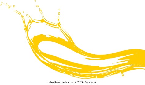 Gráfico dinámico de salpicadura de líquido amarillo o flujo de jugo, vibrante diseño Abstractas que fluye para alimentos, bebidas y conceptos de refrigerio, Ilustración vectorial sobre fondo blanco