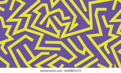 Dynamic yellow maze-inspired shapes scattered across a purple base, perfect for retro-style art, music visuals, or playful graphic projects.