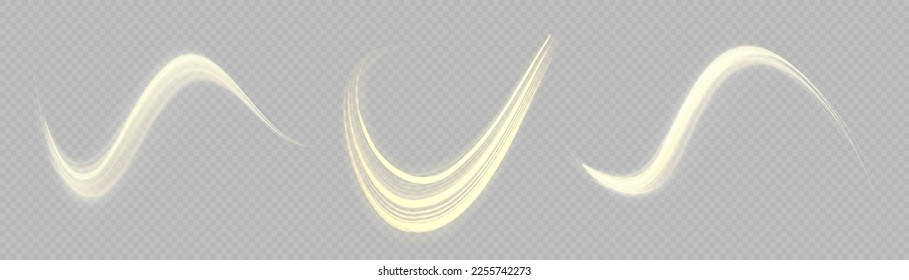 Dynamic yellow motion wave twist. Sparkling swirl with flare sparkle. Glittering trail. Swirling gold neon wavy. Glowing spiral lines effect. Curved line light. Rotating shining waves of speed, vector