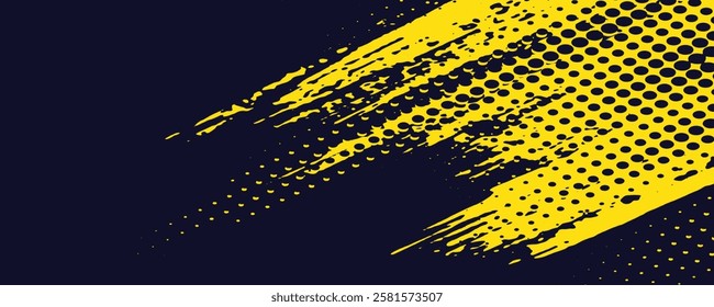 Dynamic Yellow and Navy Abstract Design with Bold Brush Strokes and Halftone Dots Energetic Graphic for Modern Branding and Visual Identity Projects