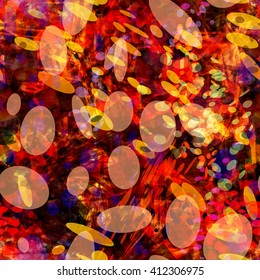 Dynamic yellow & red ovals. Motion. Seamless abstract background. For fabric, wallpaper, wrapping paper, printing