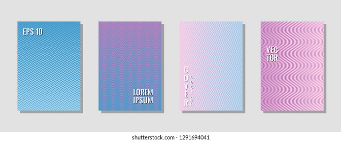 Dynamic zig zag banner templates, wavy lines gradient stripes musical cover backgrounds. Curve shapes stripes, zig zag edge lines halftone texture gradient banner backgrounds set in pink blue white.