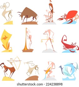 Dynamic zodiac icon symbols cartoon vector illustration