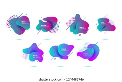 Dynamical colored graphic elements. Gradient abstract banners with flowing liquid shapes. Template for the design of a logo, flyer or presentation. Vector illustration.