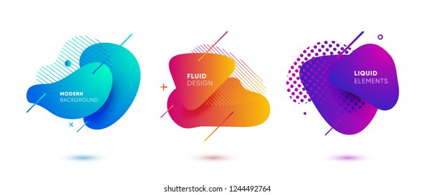 Dynamical colored graphic elements. Gradient abstract banners with flowing liquid shapes. Template for the design of a logo, flyer or presentation. Vector illustration.