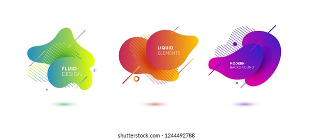 Dynamical colored graphic elements. Gradient abstract banners with flowing liquid shapes. Template for the design of a logo, flyer or presentation. Vector illustration.