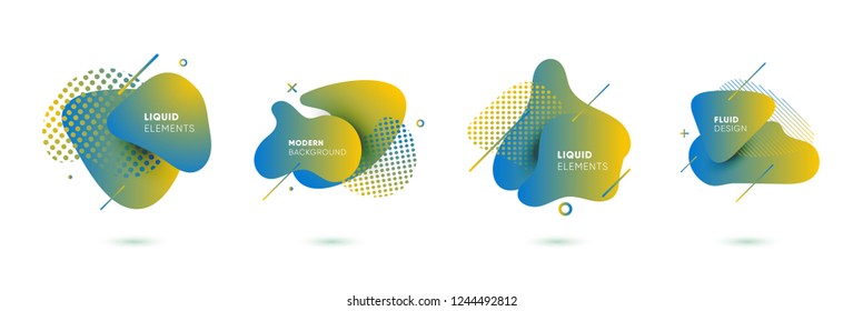 Dynamical colored graphic elements. Gradient abstract banners with flowing liquid shapes. Template for the design of a logo, flyer or presentation. Vector illustration.