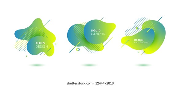 Dynamical colored graphic elements. Gradient abstract banners with flowing liquid shapes. Template for the design of a logo, flyer or presentation. Vector illustration.