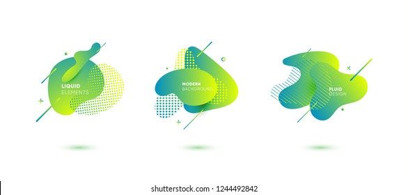 Dynamical colored graphic elements. Gradient abstract banners with flowing liquid shapes. Template for the design of a logo, flyer or presentation. Vector illustration.