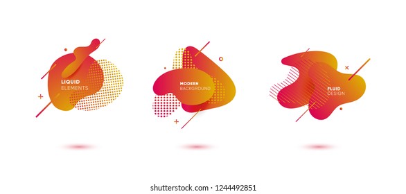 Dynamical colored graphic elements. Gradient abstract banners with flowing liquid shapes. Template for the design of a logo, flyer or presentation. Vector illustration.