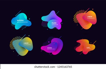 Dynamical colored graphic elements. Gradient abstract banners with flowing liquid shapes. Template for the design of a logo, flyer or presentation. Vector illustration.