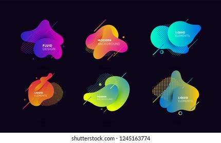 Dynamical colored graphic elements. Gradient abstract banners with flowing liquid shapes. Template for the design of a logo, flyer or presentation. Vector illustration.