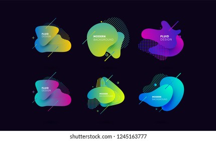 Dynamical colored graphic elements. Gradient abstract banners with flowing liquid shapes. Template for the design of a logo, flyer or presentation. Vector illustration.