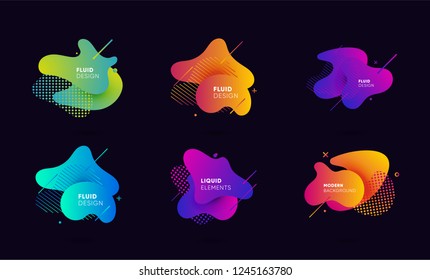 Dynamical colored graphic elements. Gradient abstract banners with flowing liquid shapes. Template for the design of a logo, flyer or presentation. Vector illustration.