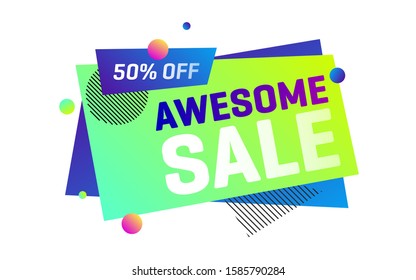 Dynamical colorful elements for sale offer. Sharp forms, rectangular shapes, stripy lines. Gradient color. Template for logo, flyer or presentation slides. Vector illustration