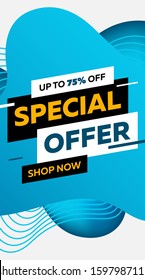 Dynamical curvy abstract graphic elements. Dynamical forms, liquid shapes with stripes. Gradient blue color. Template for promotion poster, advertising label or flyer. Vector illustration