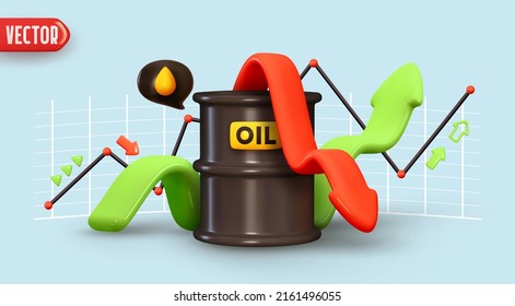 Dynamics of world oil prices. Shares of stock market indices are signaling tariffs. Oil prices Trading on stock exchange. Creative business investment concept. Realistic 3d design. vector illustration
